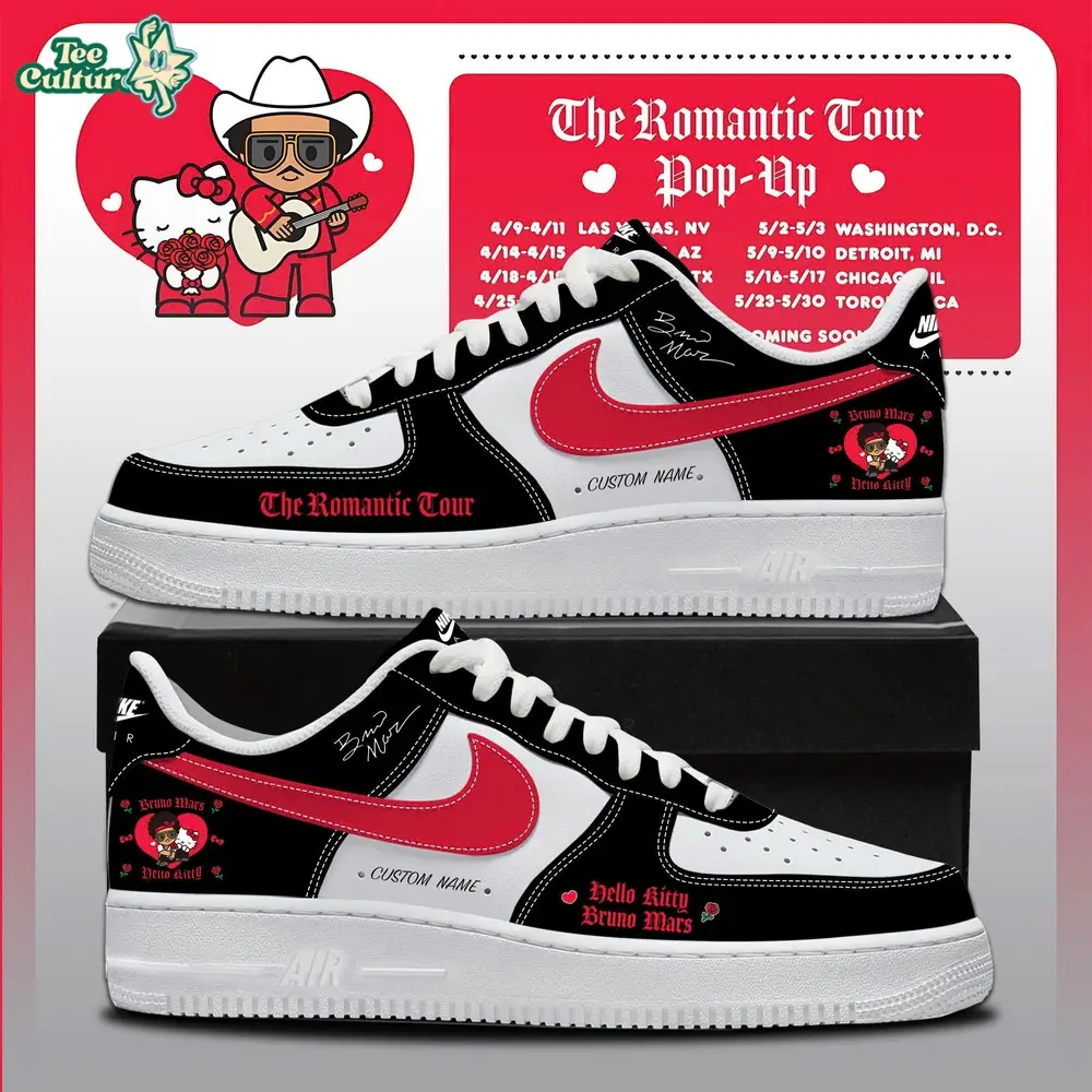 Bruno Mars x Hello Kitty The Romantic Tour Limited Edition Black Air Force 1 Sneakers Bruno Mars x Hello Kitty The Romantic Tour Limited Edition Black Air Force 1 Sneakers - Image 1