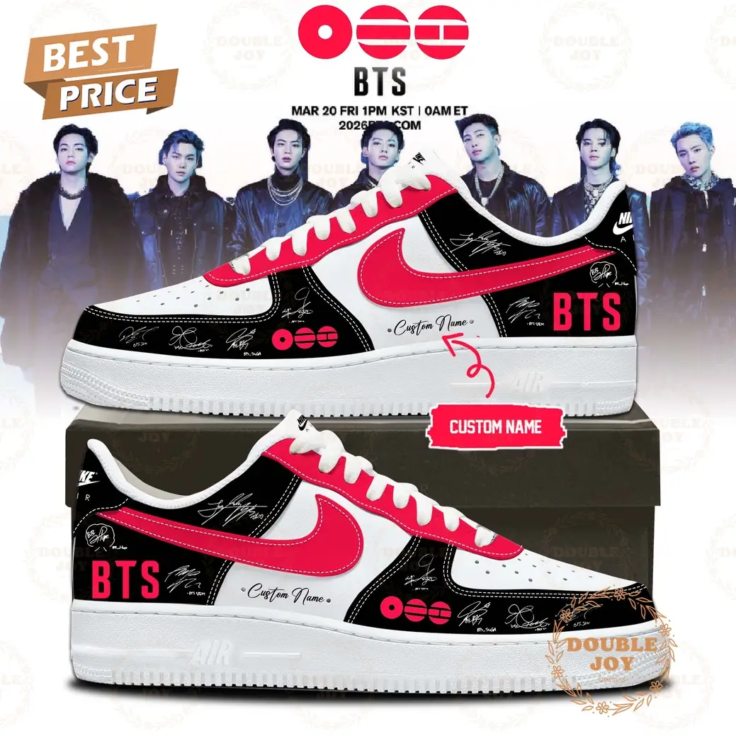 BTS New Edition Custom Name Air Force 1 Sneakers - Black BTS New Edition Custom Name Air Force 1 Sneakers - Black - Image 1