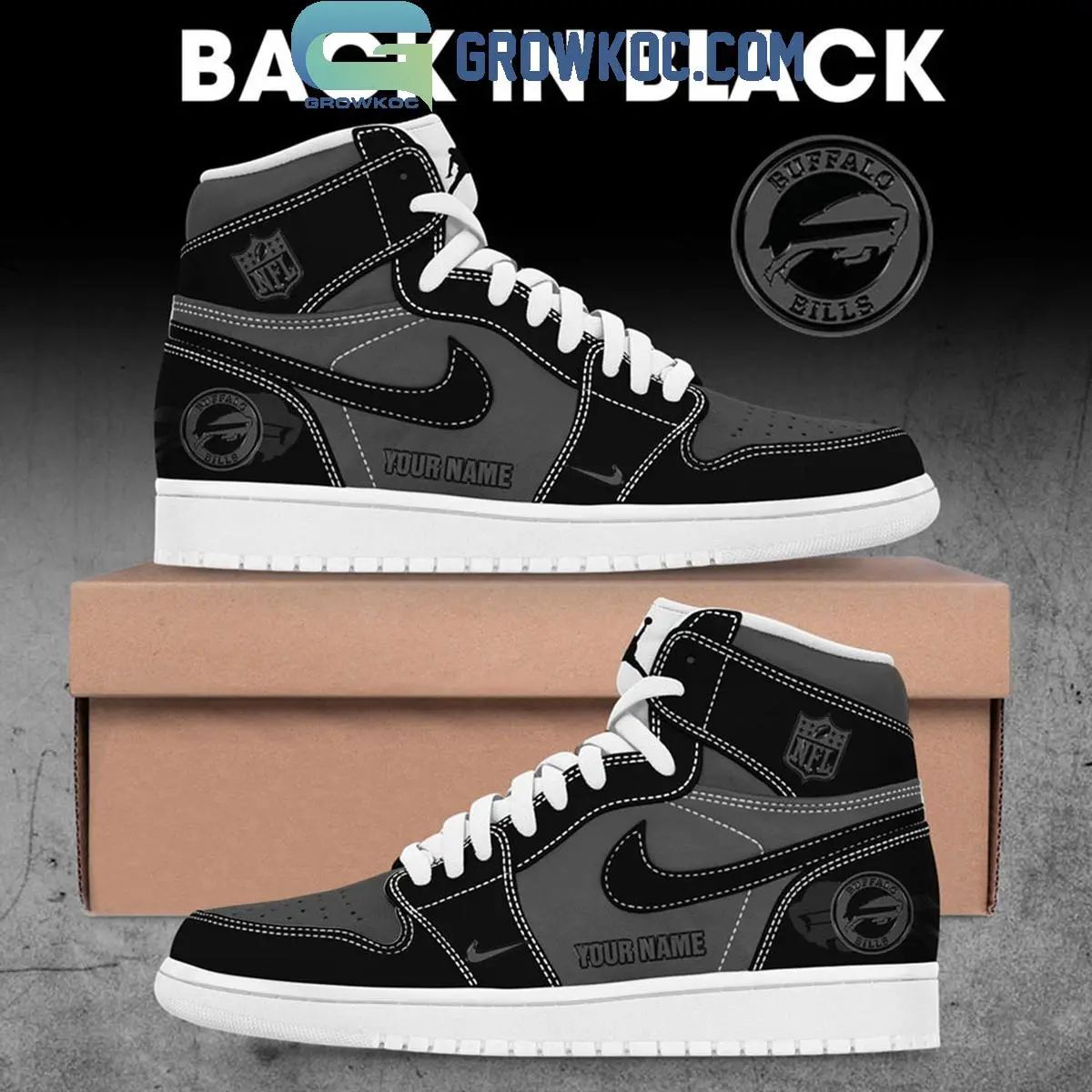 Buffalo Bills Back In Black Air Jordan 1 Shoes