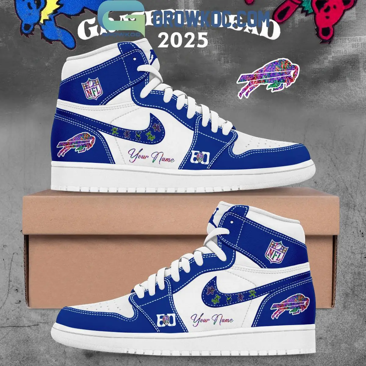 Buffalo Bills Grateful Dead 60th Anniversary Air Jordan 1 Shoes