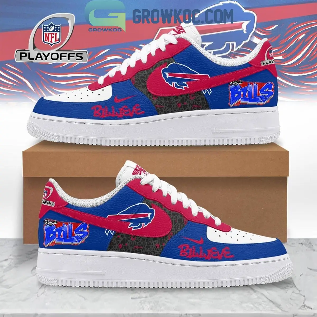 Buffalo Bills NFL Playoffs Go Bills Air Force 1 Shoes Buffalo Bills NFL Playoffs Go Bills Air Force 1 Shoes - Image 1