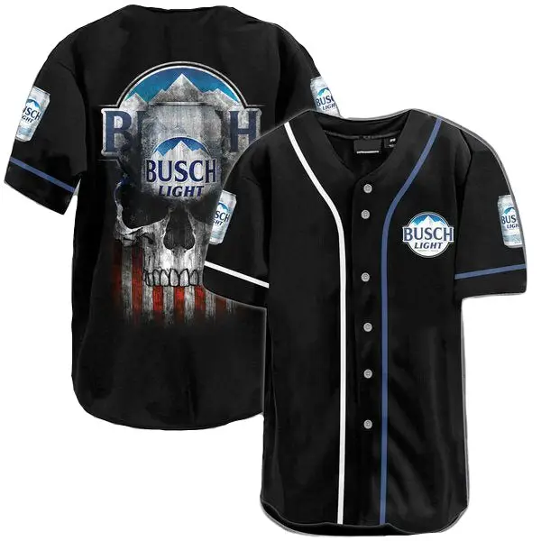 Busch Light Skull Baseball Jersey - Bold Black Design For Beer Lovers
