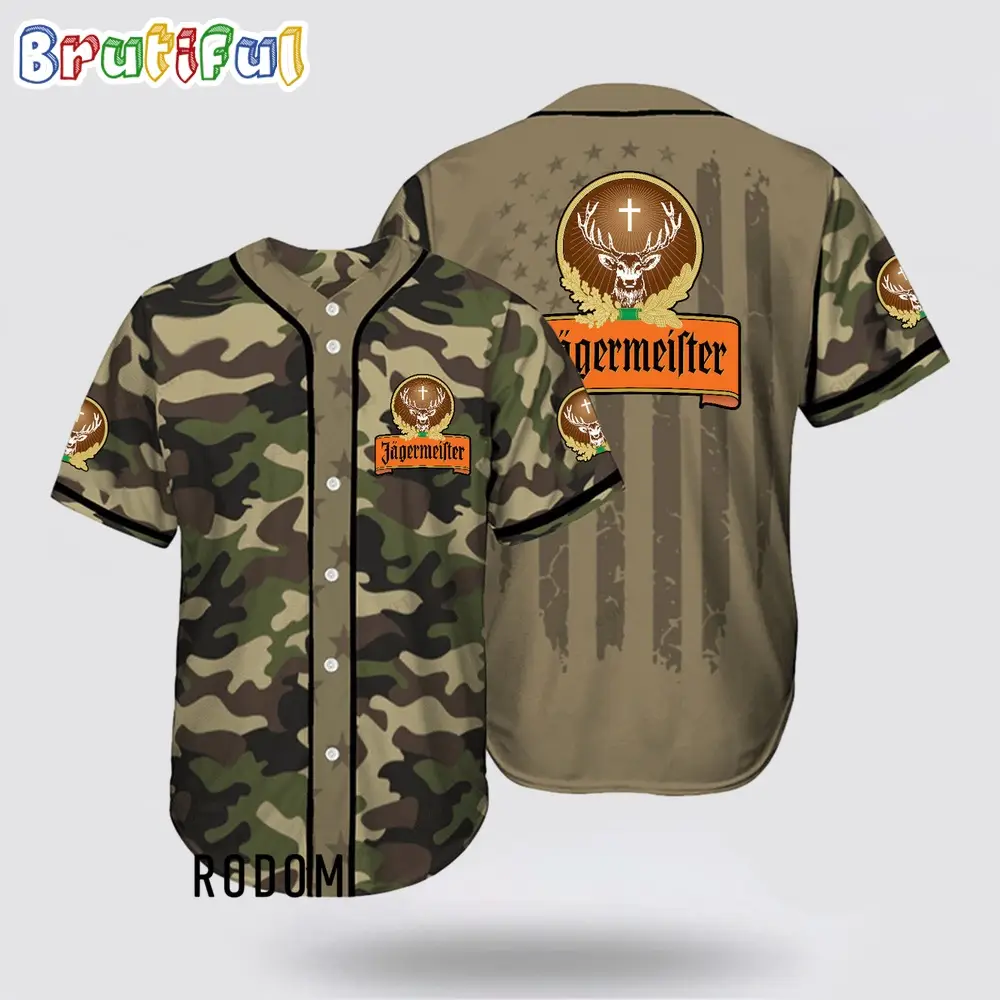 Camouflage Green Brown Jagermeister Baseball Jersey