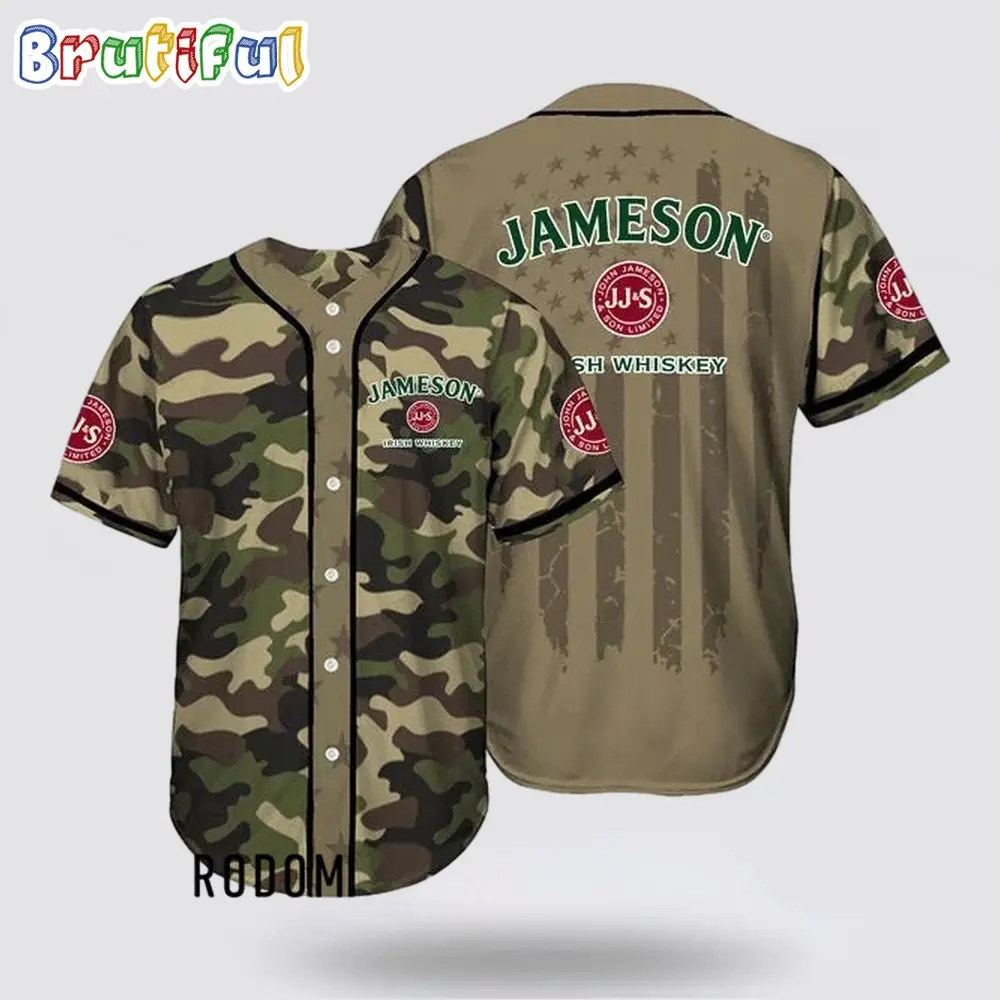 Camouflage Green Brown Jameson Whiskey Baseball Jersey