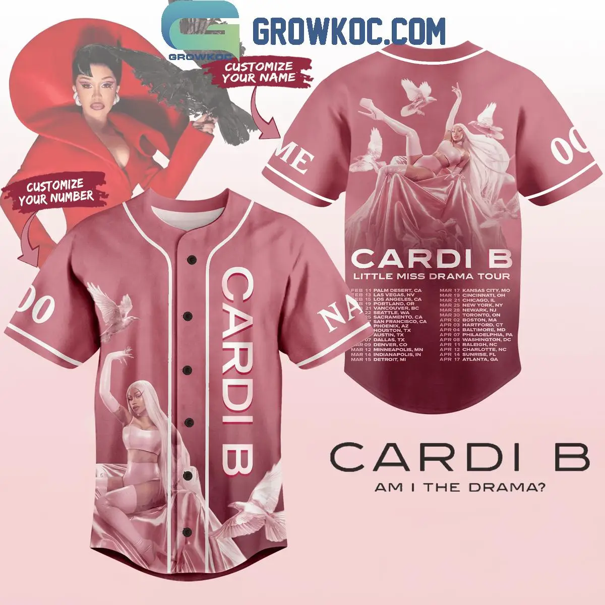 Cardi B Little Miss Drama Tour 2025 Personalized Baseball Jersey Cardi B Little Miss Drama Tour 2025 Personalized Baseball Jersey - Image 1