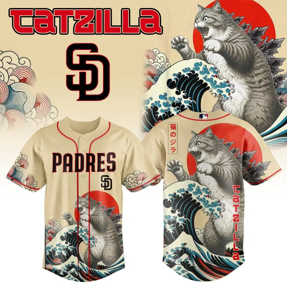 Catzilla Padres Baseball Jersey - Unique Graphic Tee For Fans & Collectors