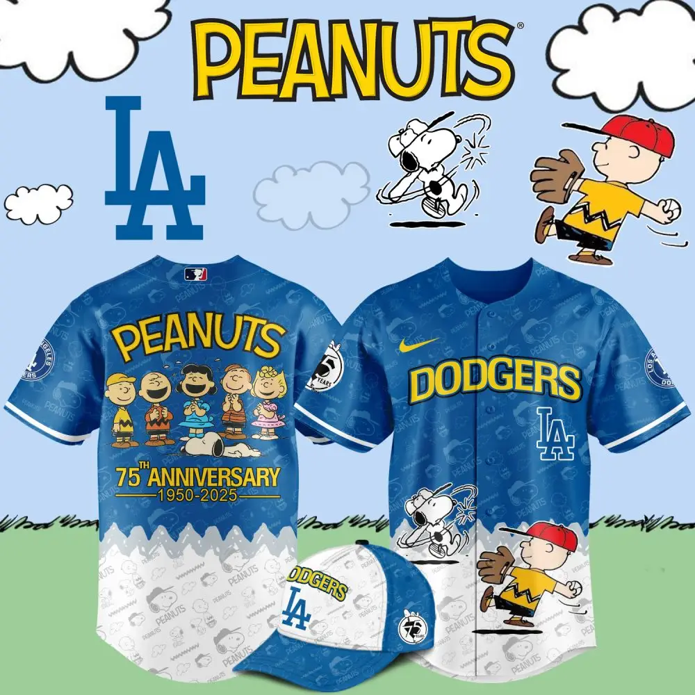 Celebrate In Style: Peanuts 75Th Anniversary Dodgers Jersey – Limited Edition!