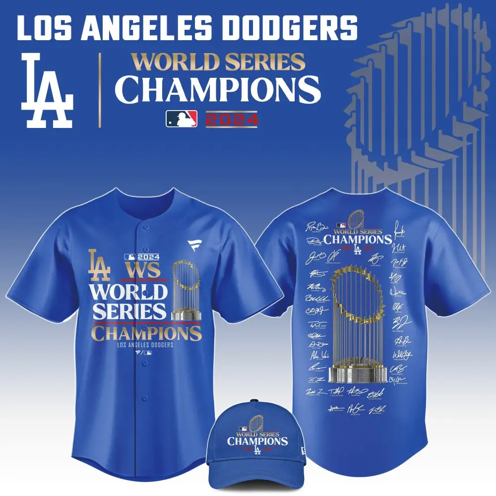 Celebrate La Dodgers 2024 World Series Win - Official Champions Jersey & Hat Set!