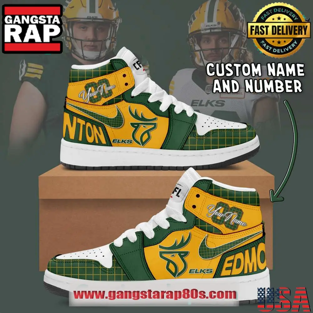 CFL Edmonton Elks Custom Limited Edition Air Jordan 1 Sneakers Shoes CFL Edmonton Elks Custom Limited Edition Air Jordan 1 Sneakers Shoes - Image 1