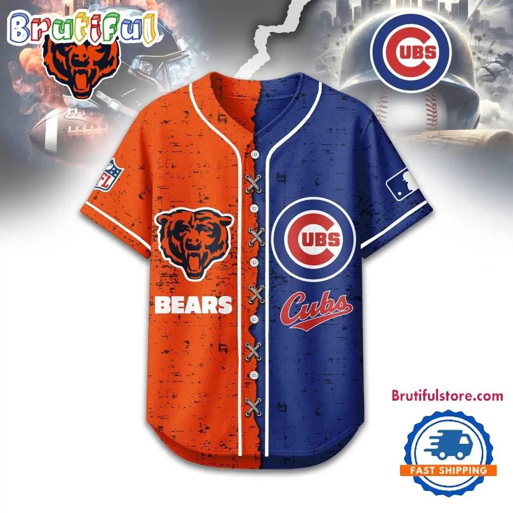 Chicago Bears Mix Chicago Cubs Sporty New Design Baseball Jersey