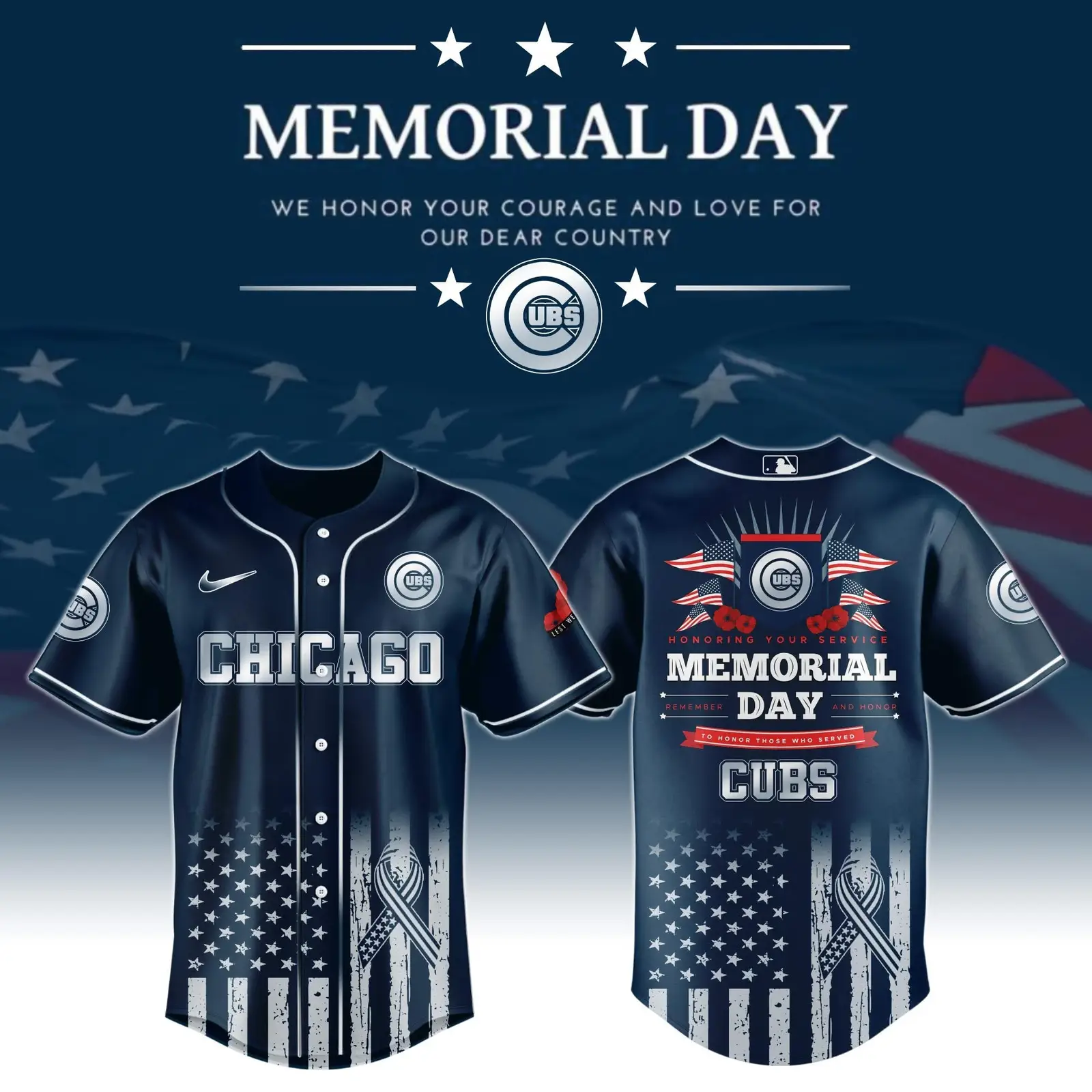 Chicago Cubs Memorial Day 2025 Special Baseball Jersey Chicago Cubs Merch Dad Fathers Day Gifts - Tazila