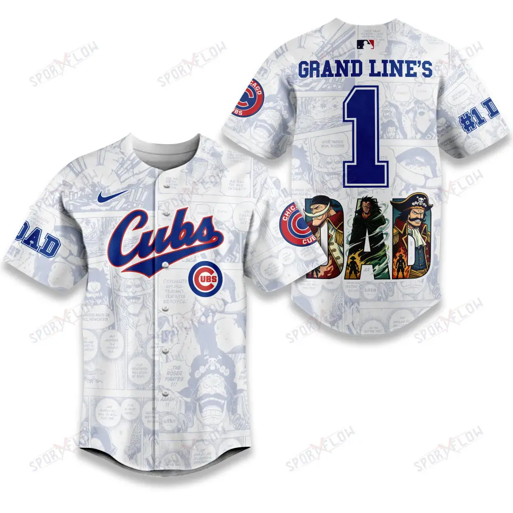 Chicago Cubs X One Piece Grand Line'S #1 Dad Custom Baseball Jersey