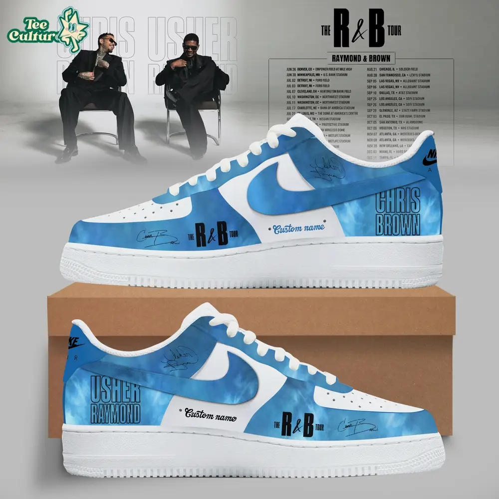 Chris Brown and Usher - The R&B Tour 2026 Custom Blue AF1 Sneaker Chris Brown and Usher - The R&B Tour 2026 Custom Blue AF1 Sneaker - Image 1