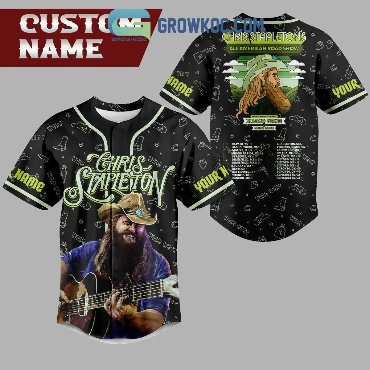 Chris Stapleton's All American Road Show Black Design Personalized Baseball Jersey