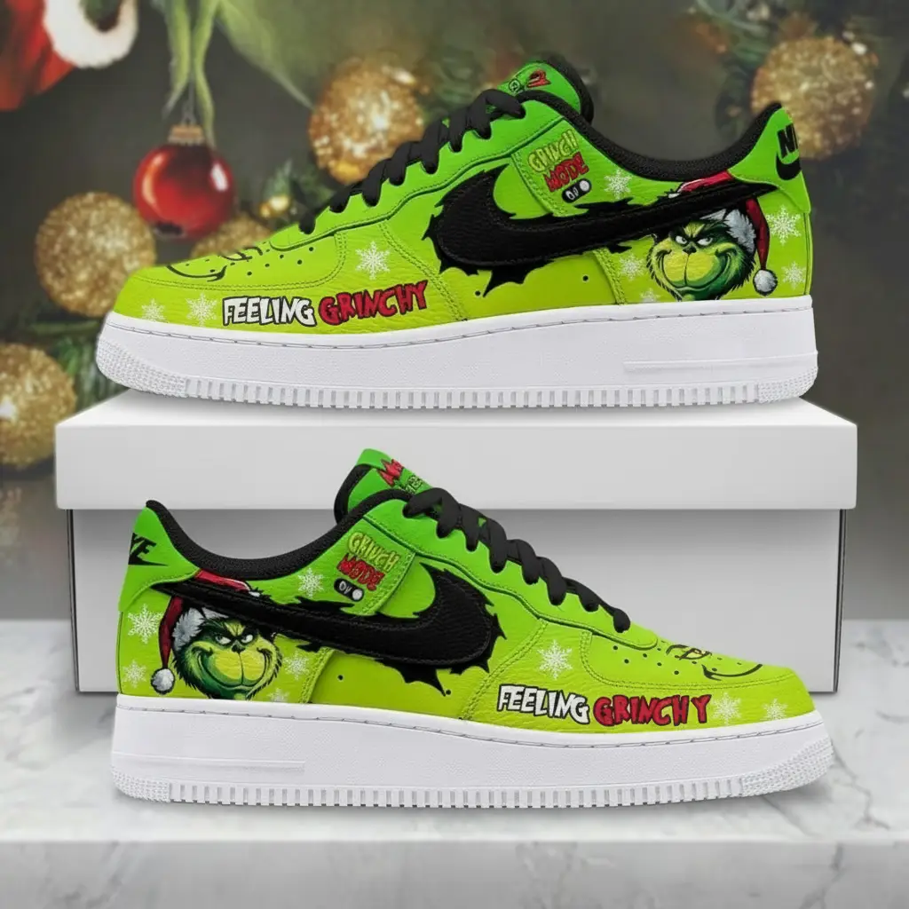 Christmas Grinch Air Force 1 Shoes V1, Personalized Holiday Air Force 1 Shoes, Christmas Gift 