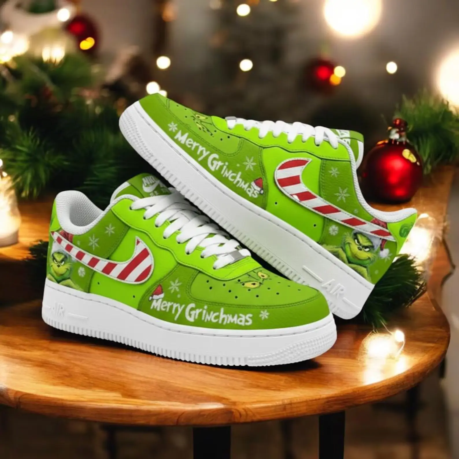 Christmas Grinch Air Force 1 Shoes V2, Personalized Holiday Air Force 1 Shoes, Christmas Gift 