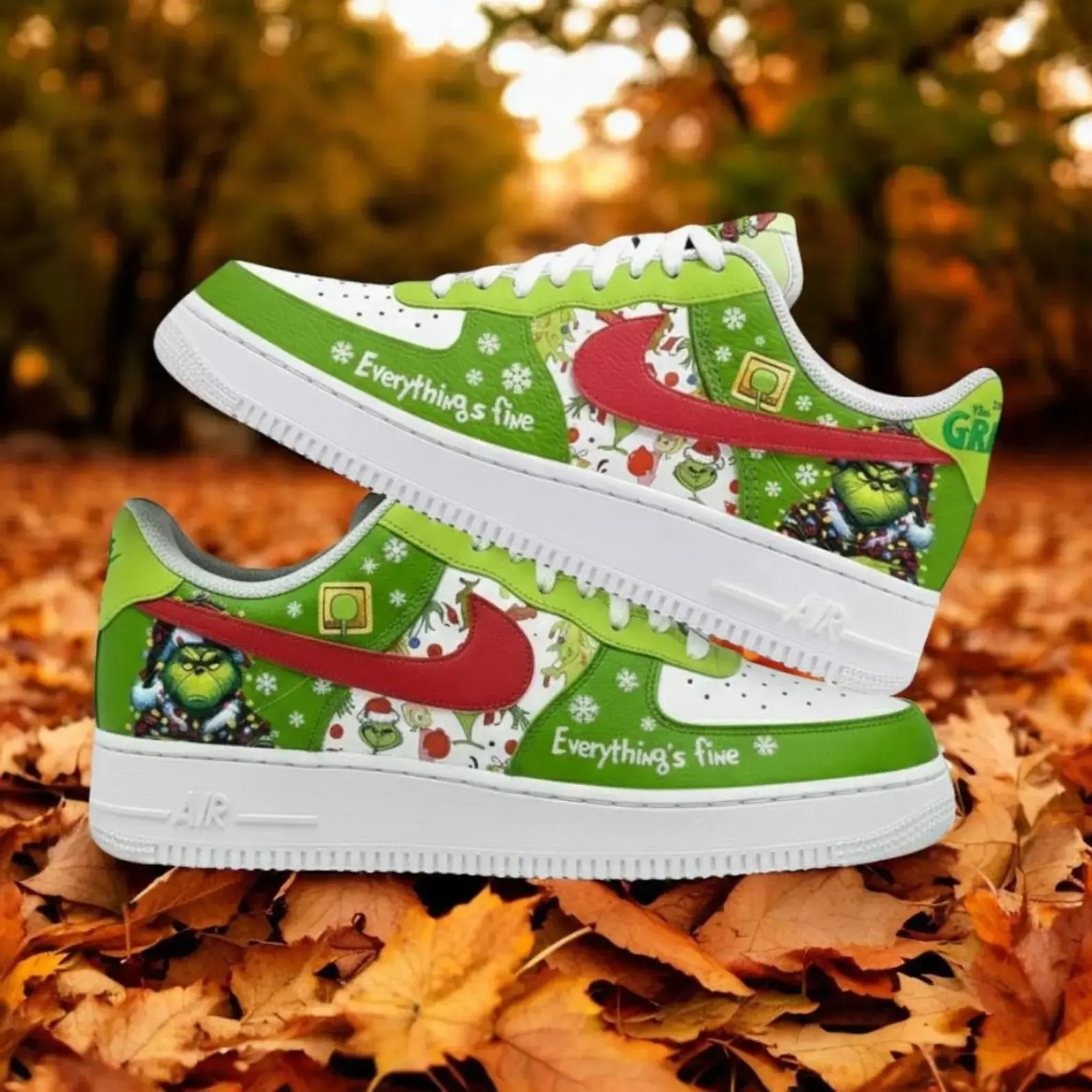 Christmas Grinch Air Force 1 Shoes V3, Personalized Holiday Air Force 1 Shoes, Christmas Gift 