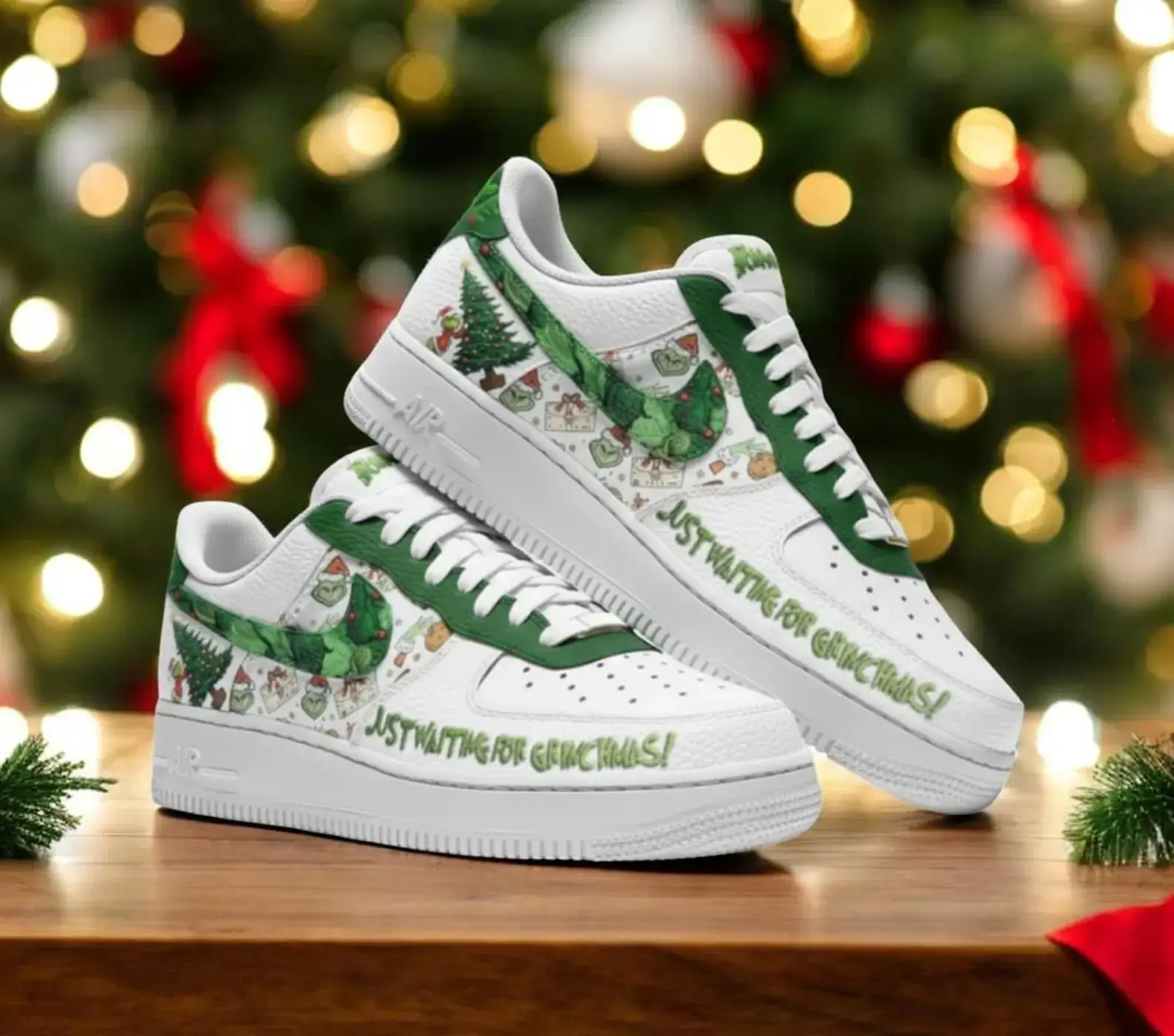 Christmas Grinch Air Force 1 Shoes V4, Personalized Holiday Air Force 1 Shoes, Christmas Gift 