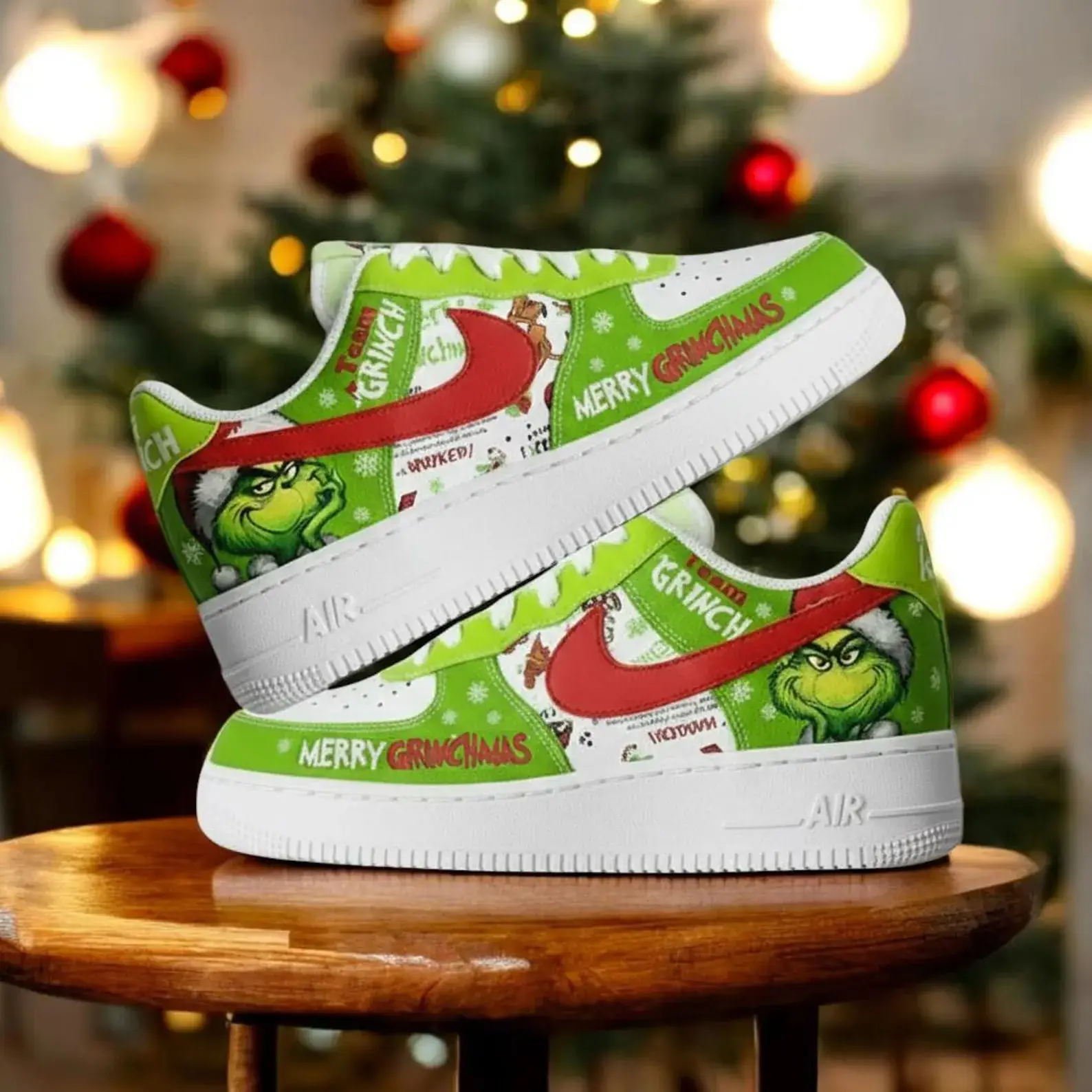 Christmas Grinch Air Force 1 Shoes V5, Personalized Holiday Air Force 1 Shoes, Christmas Gift 