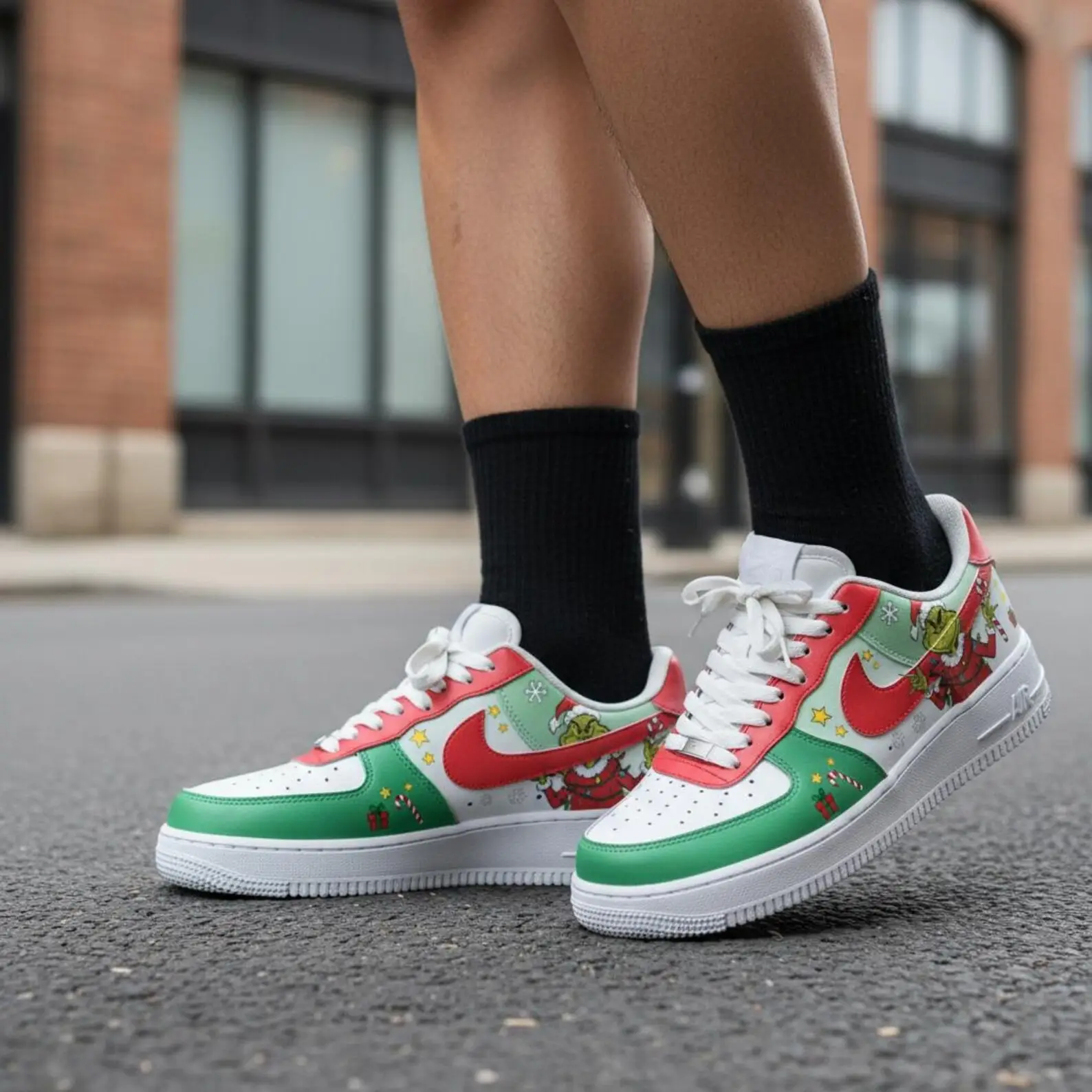 Christmas Grinch Air Force 1 Shoes V6, Personalized Holiday Air Force 1 Shoes, Christmas Gift Christmas Grinch Air Force 1 Shoes V6, Personalized Holiday Air Force 1 Shoes, Christmas Gift - Image 1