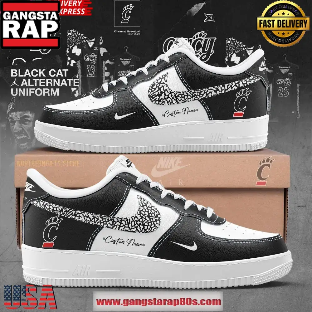 Cincinnati Bearcats Black Cat Special Custom Air Force 1 Running Sneakers Shoes Cincinnati Bearcats Black Cat Special Custom Air Force 1 Running Sneakers Shoes - Image 1