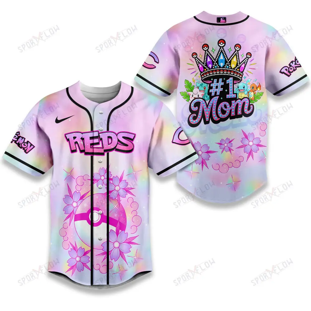 Cincinnati Reds "Number 1 Mom" Pokémon Crown Baseball Jersey