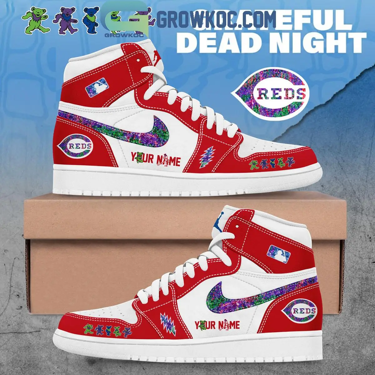 Cincinnati Reds x Grateful Dead Night Air Jordan 1 Shoes