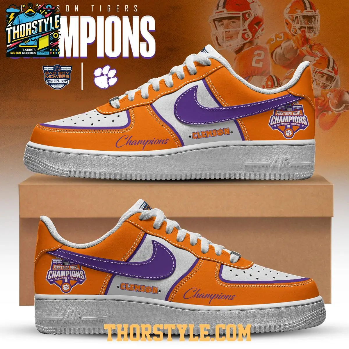 Clemson Tigers Pinstripe Bowl Champions 2025 Personalized Air Force 1 Shoes Clemson Tigers Pinstripe Bowl Champions 2025 Personalized Air Force 1 Shoes - Image 1