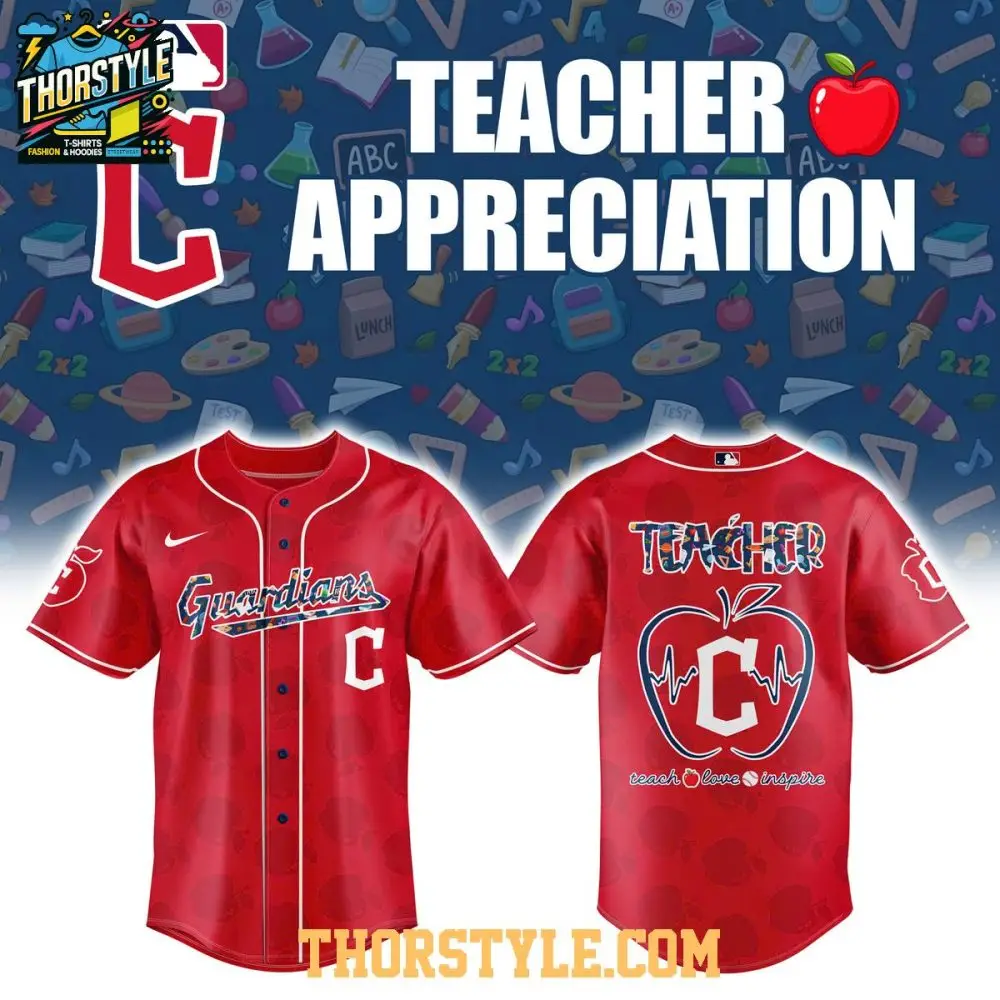 Cleveland Guardians Teacher 2025 Appreciation Teach Love Inspire Baseball Jersey Cleveland Guardians Teacher 2025 Appreciation Teach Love Inspire Baseball Jersey - Image 1
