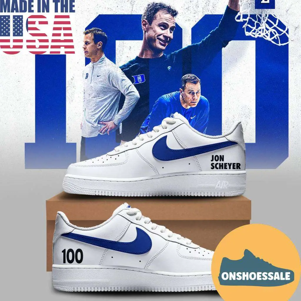 Coach Jon Scheyer Duke Blue Devils 100 Win Air Force 1 Shoes - Best Gift Shoes