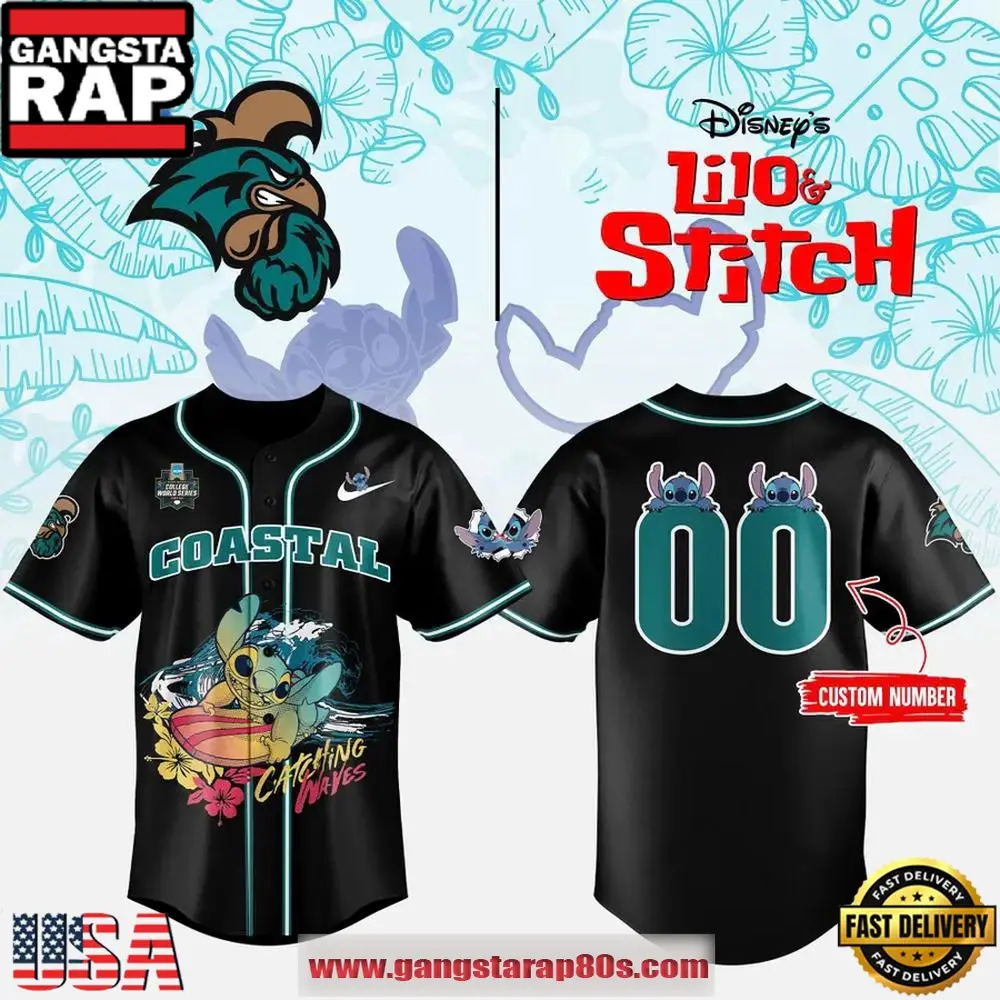 Coastal Carolina x Stitch Catching Waves Baseball Jersey Coastal Carolina x Stitch Catching Waves Baseball Jersey - Image 1
