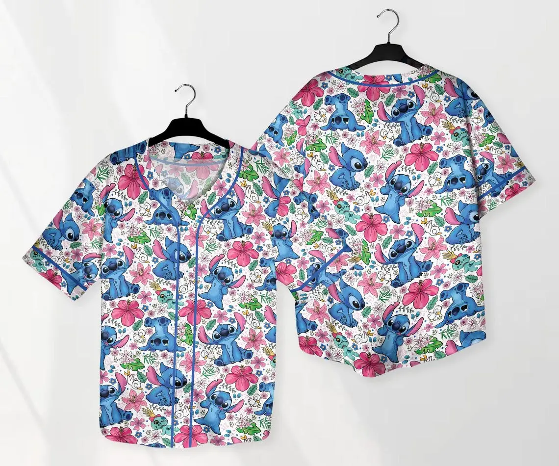 Colorful Stitch & Floral Print Button-Up Shirt - Fun Summer Style For All Ages