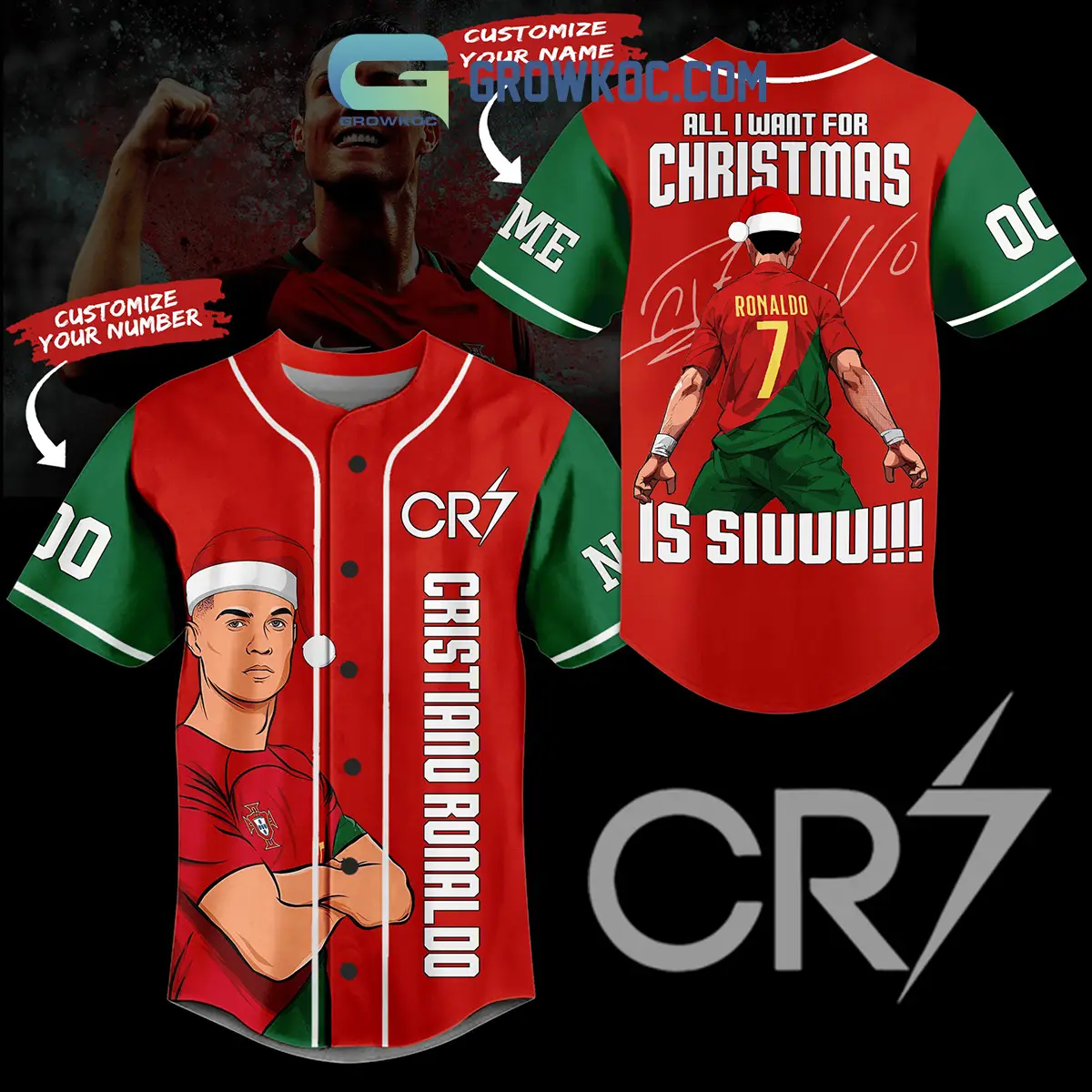 Cristiano Ronaldo CR7 Portugal Christmas Personalized Baseball Jersey