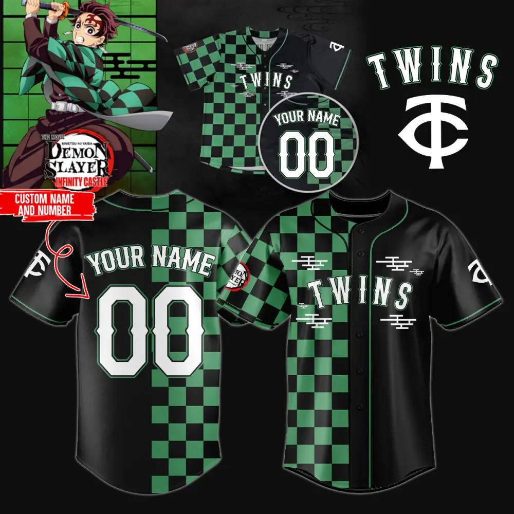 Custom Anime-Inspired Twins Jersey - Personalize Name & Number - Unique Checkered Design Custom Anime-Inspired Twins Jersey - Personalize Name & Number - Unique Checkered Design - Image 1