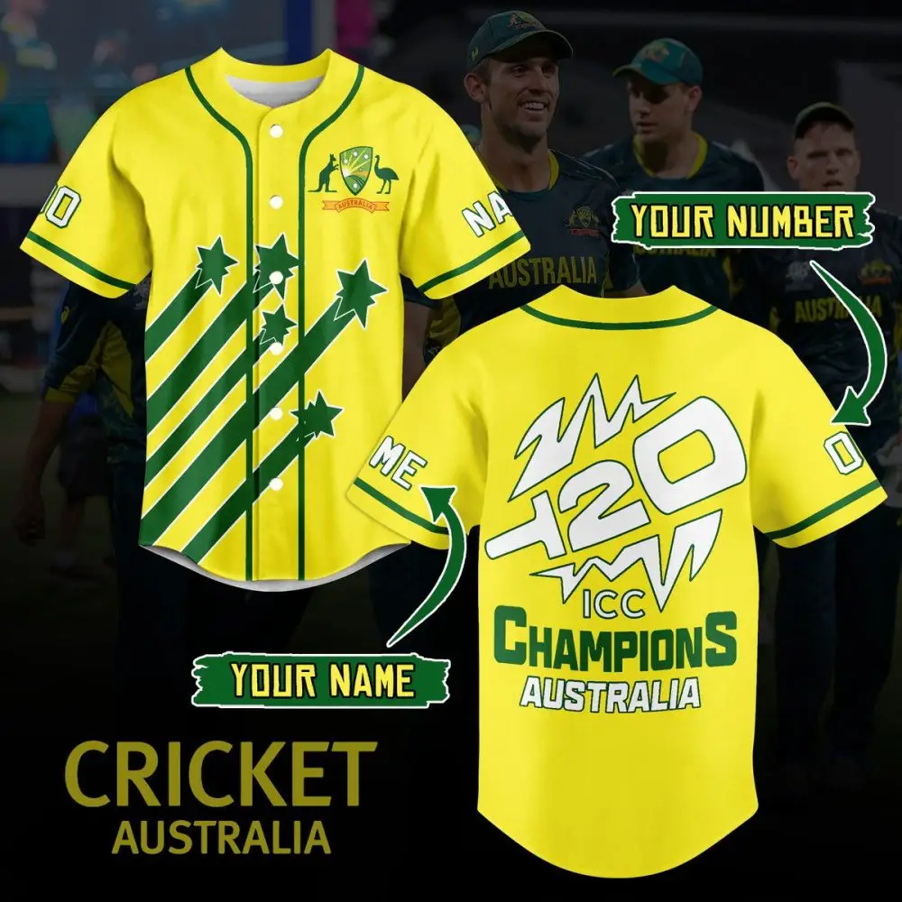Custom Australia Cricket Jersey – Personalize With Name & Number – Icc Champions T20 Design Custom Australia Cricket Jersey – Personalize With Name & Number – Icc Champions T20 Design - Image 1