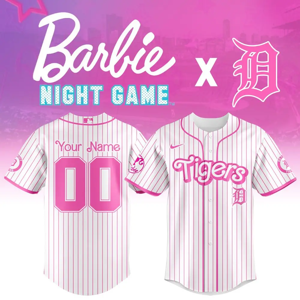 Custom Barbie Night Game Jersey - Personalized Pink Baseball Shirt, Tigers Edition