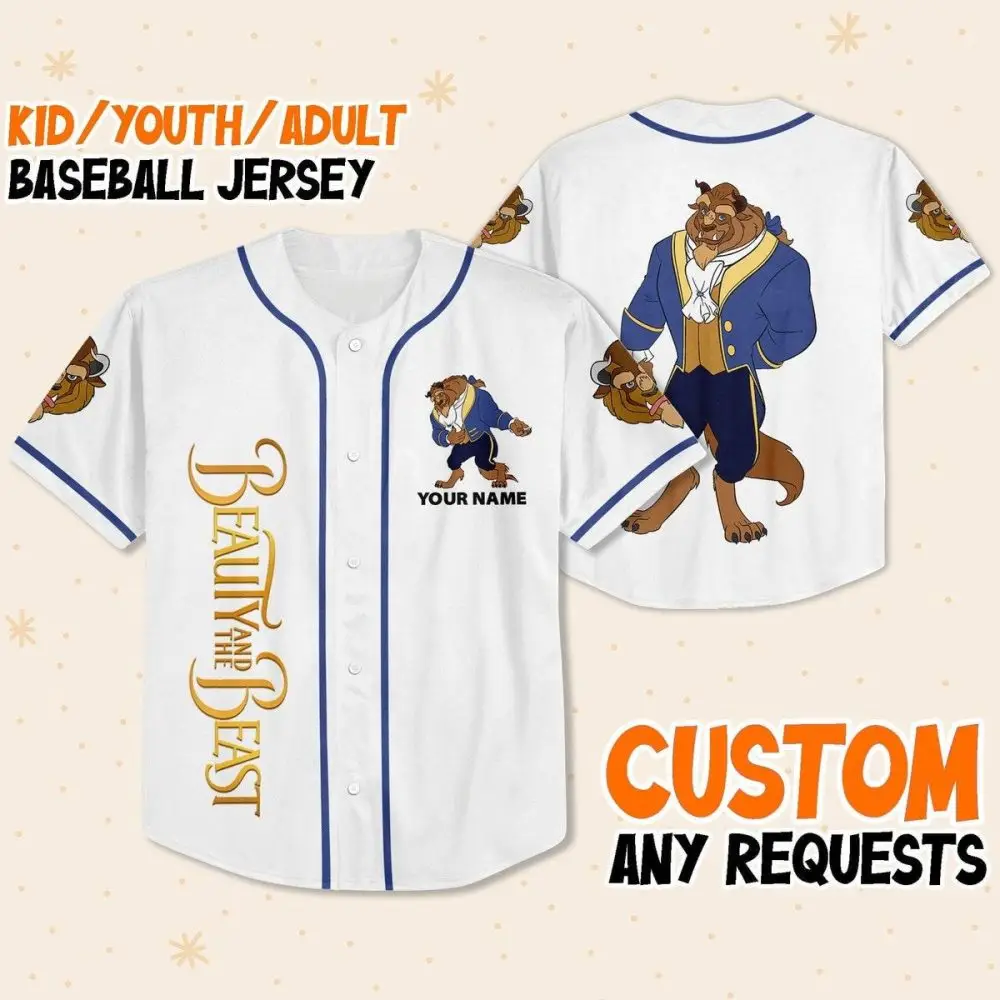 Custom Beauty And The Beast Baseball Jersey For Kids/Youth/Adults - Personalize Your Name