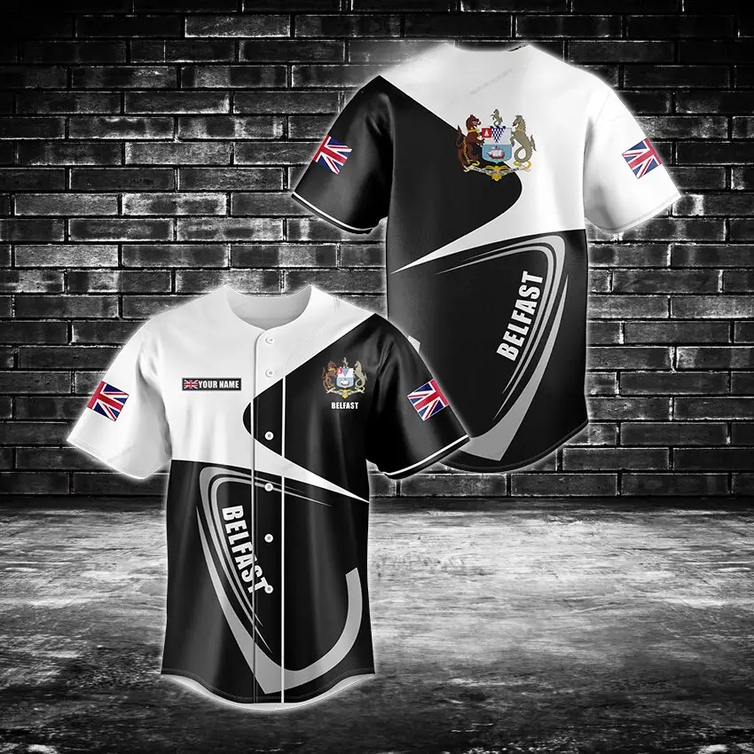 Custom Belfast Baseball Jersey - Personalized Name & Flag Design, Stylish Sportswear