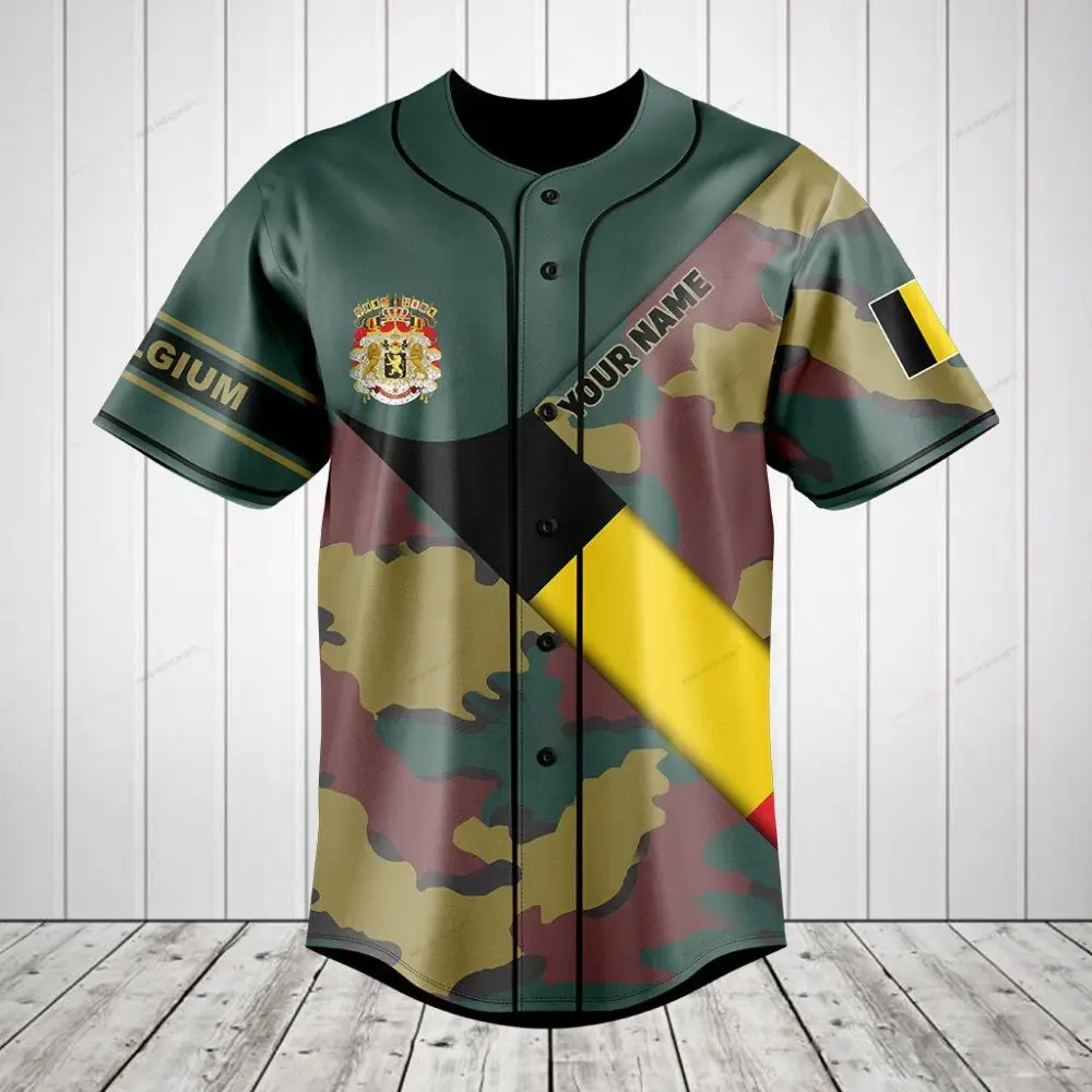 Custom Belgium Camo Baseball Jersey - Personalized Name & Number, Stylish Sportswear