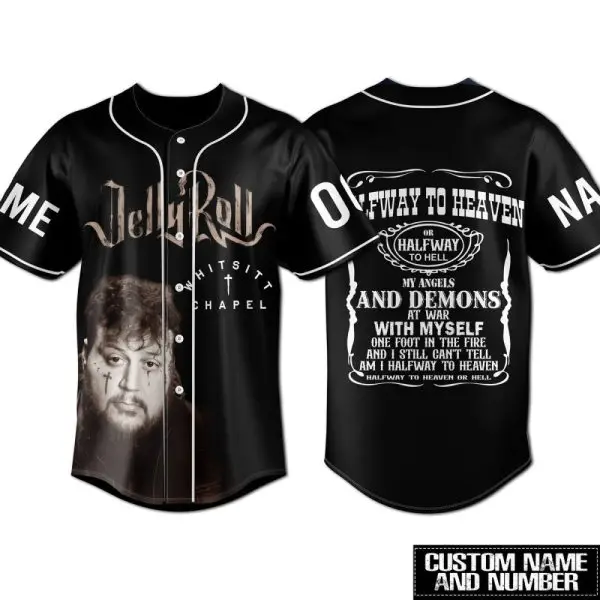 Custom Black Baseball Jersey – Halfway To Heaven Graphic Design, Personalized Name & Number