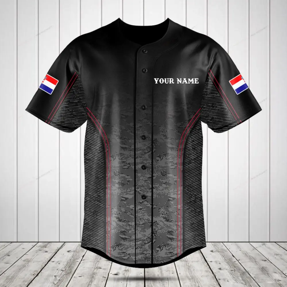Custom Black Baseball Jersey – Personalized Name & Flag Patch, Premium Quality