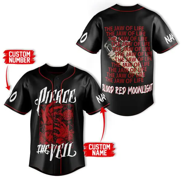 Custom Black Baseball Jersey - Blood Red Moonlight Design , Add Name & Number