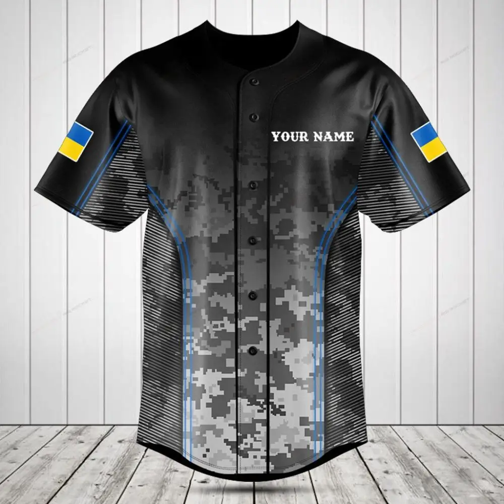 Custom Black Camo Baseball Jersey - Personalized Name & Flag Design - Perfect Team Gear