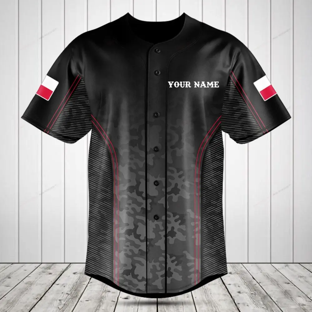 Custom Black Camo Baseball Jersey - Personalized Name & Flag Patch - Stylish Athletic Wear