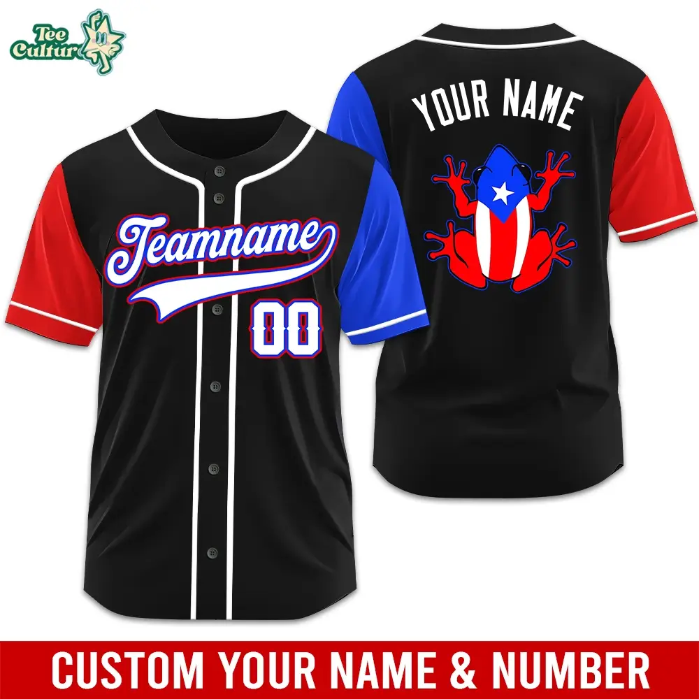 Custom Black Kelly Blue-Red Authentic Puerto Rico Two Tone Baseball Jersey