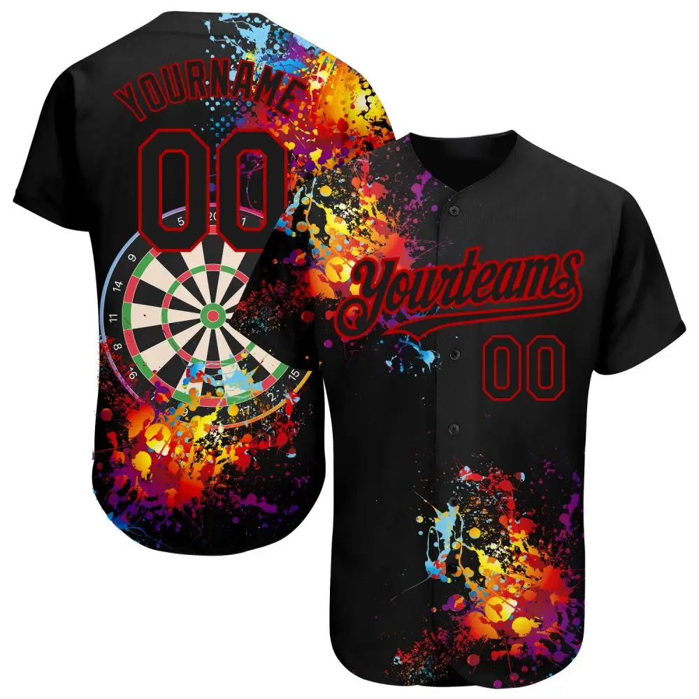 Custom Black Red 3D Pattern Design Dart Board Authentic Baseball Jersey