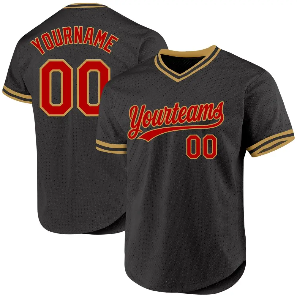 Custom Black Red-Old Gold Authentic Throwback Baseball Jersey Custom Black Red-Old Gold Authentic Throwback Baseball Jersey - Image 1