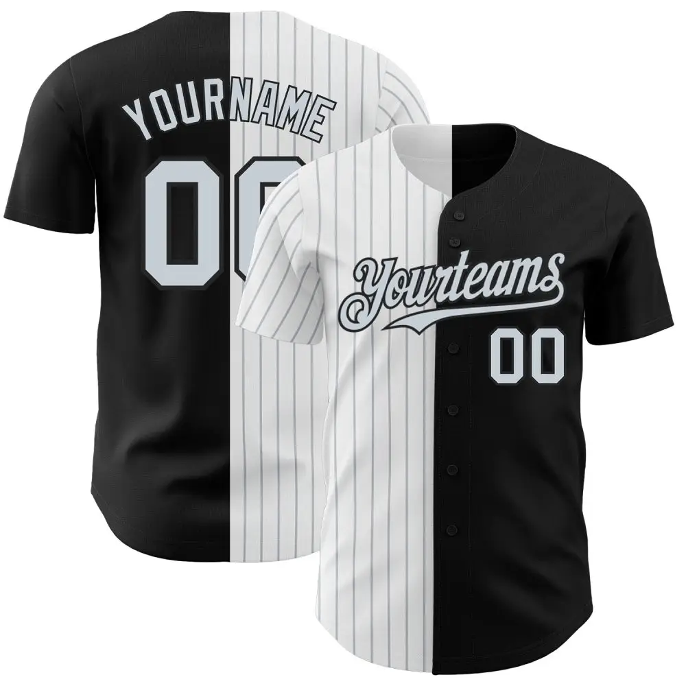 Custom Black White-Silver Pinstripe Authentic Split Fashion Baseball Jersey Custom Black White-Silver Pinstripe Authentic Split Fashion Baseball Jersey - Image 1