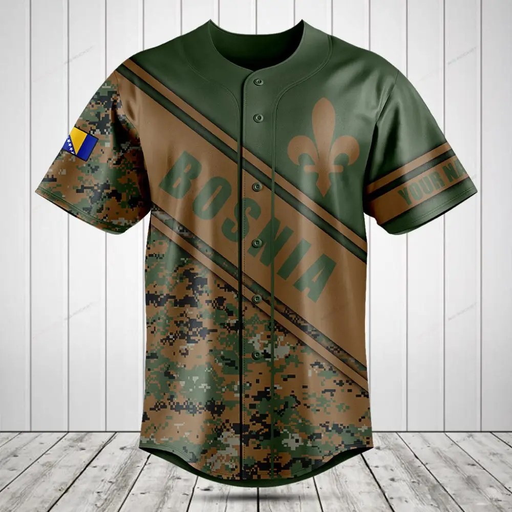 Custom Bosnia Camo Baseball Jersey - Personalized Name & Flag Design