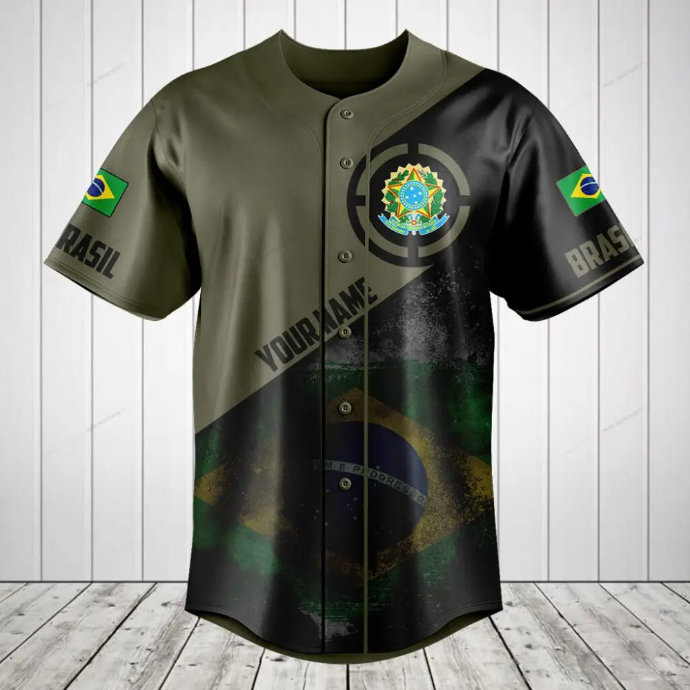 Custom Brazil Flag Baseball Jersey - Personalized Name & Number, Stylish & Comfortable